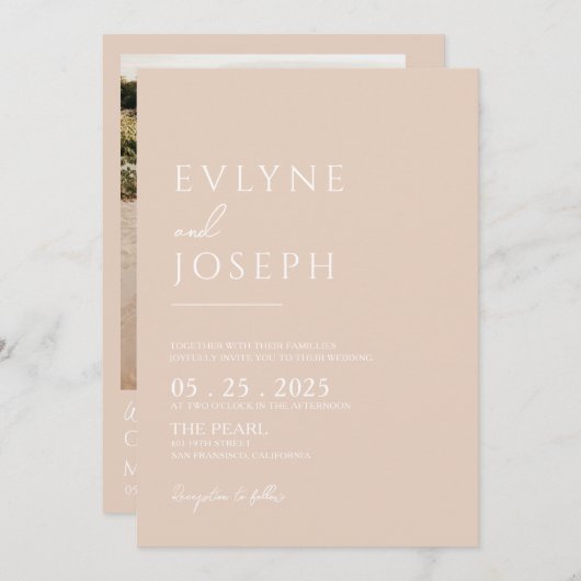 Blush Minimalistisch Boho Chic Neutral Foto Hochze Einladung (Vorne/Hinten)
