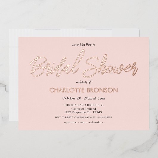 Blush Minimalistisches Script Brautparty Rose Gold Folieneinladung (Briefumschlag)