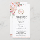 Blush, Mint Floral First Communitykind Lesezeichen Dankeskarte (Vorne/Hinten)