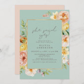 Blush & Minze Floral Sie sagte ja Brautparty Einladung (Vorne/Hinten)