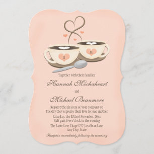 Blush Mit Monogramm Heart Two Coffee Cups Hochzeit Einladung