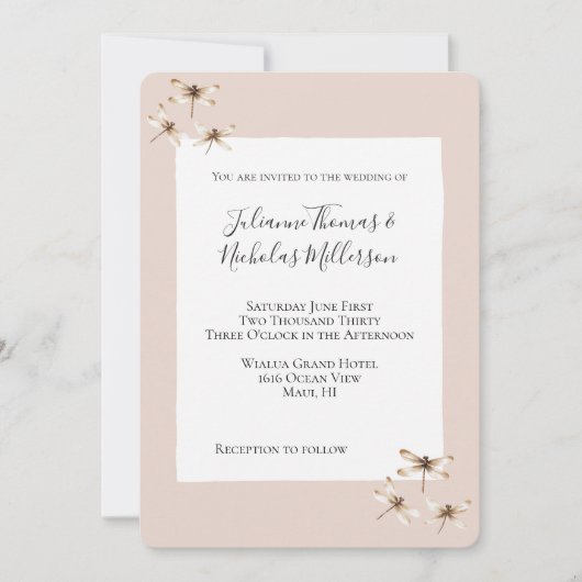 Blush Mocha Cream Dragonflies Hochzeit Einladung (Vorderseite)