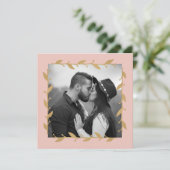 Blush Modern Foto Gold Blätter Hochzeit Einladung (Stehend Vorderseite)