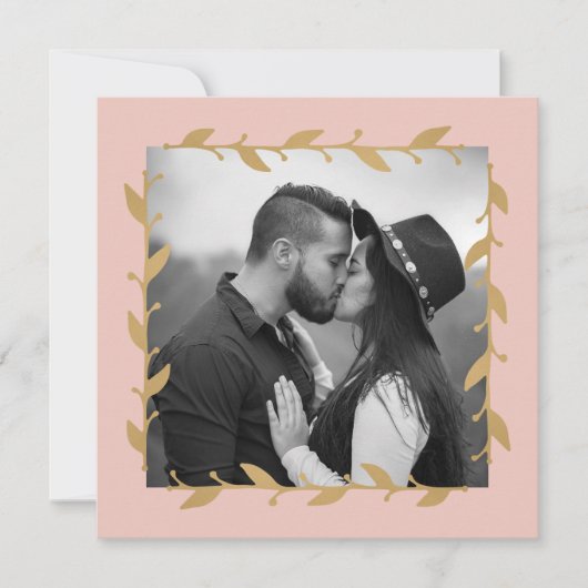 Blush Modern Foto Gold Blätter Hochzeit Einladung (Vorderseite)