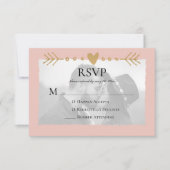 Blush Modern Foto Gold Hearts RSVP Karte (Vorderseite)