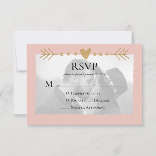 Blush Modern Foto Gold Hearts RSVP Karte (Vorderseite)