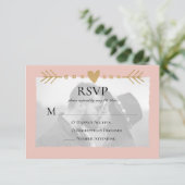 Blush Modern Foto Gold Hearts RSVP Karte (Stehend Vorderseite)
