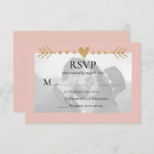 Blush Modern Foto Gold Hearts RSVP Karte (Vorne/Hinten)