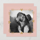 Blush Modern Foto Gold Hearts Wedding Einladung (Vorne/Hinten)