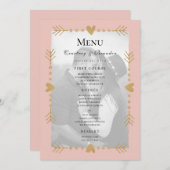 Blush Modern Foto Gold Hearts Wedding Menu Menükarte (Vorne/Hinten)