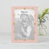 Blush Modern Foto Gold Hearts Wedding Menu Menükarte (Stehend Vorderseite)