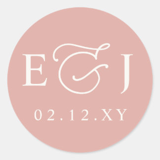 Blush Modern Initials Monogram Wedding Runder Aufkleber