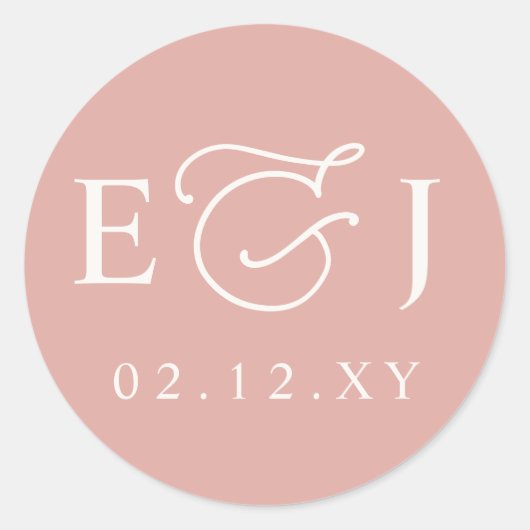 Blush Modern Initials Monogram Wedding Runder Aufkleber (Vorderseite)