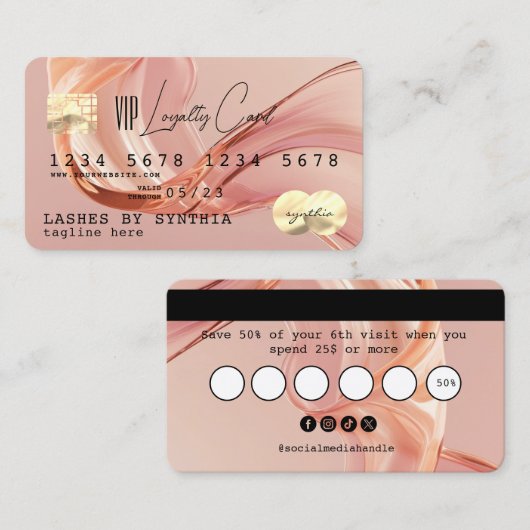 Blush Modern Loyalitätskarte Stil Visitenkarte (Vorne/Hinten)