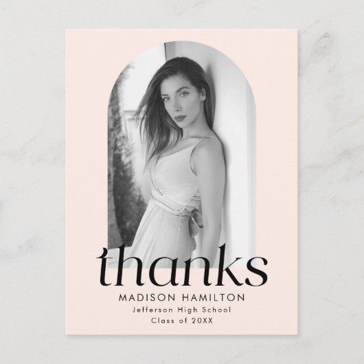 Blush Modern Minimalistisch Foto Abschluss Vielen Postkarte (Vorderseite)