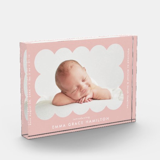 Blush Modern Scalloped Frame Birth Announcement Fotoblock (Links)