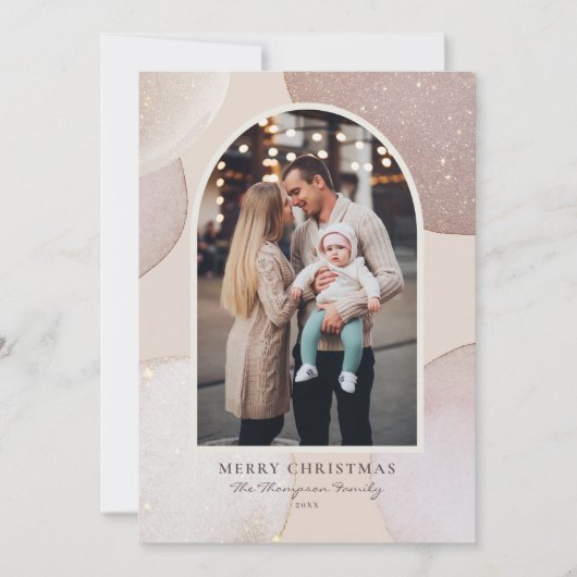 Blush Modern schimmernde Formen Foto Weihnachten (Vorderseite)