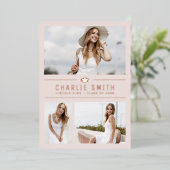 Blush Modern Typografy 3 Foto Graduation Party Folieneinladung (Stehend vorne)