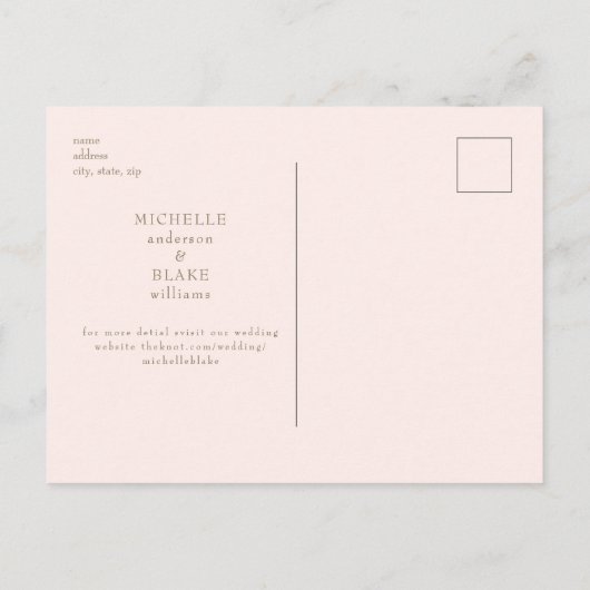Blush Modern Wedding Save the Date Postkarte (Rückseite)
