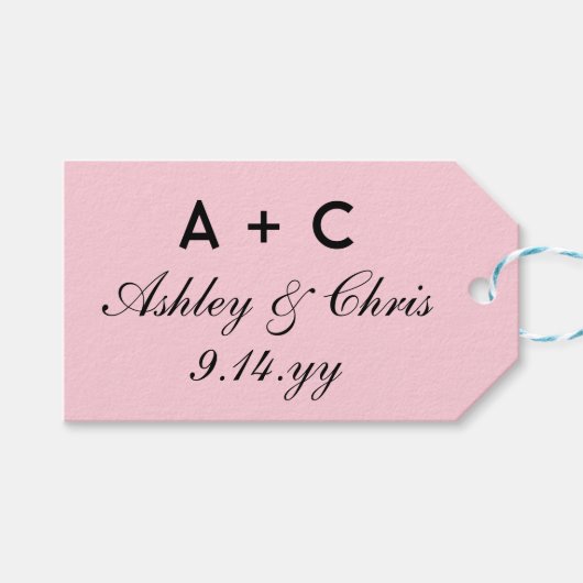 Blush Moderne Personalisierte Hochzeitsempfehlung Geschenkanhänger (Vorderseite (Horizontal))