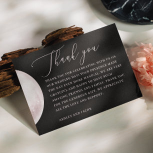 Blush Mond Elegantes schwarzes Hochzeitsskript-D Dankeskarte
