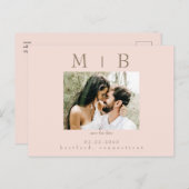 Blush Monogram Foto Wedding Save the Date Postkarte (Vorne/Hinten)