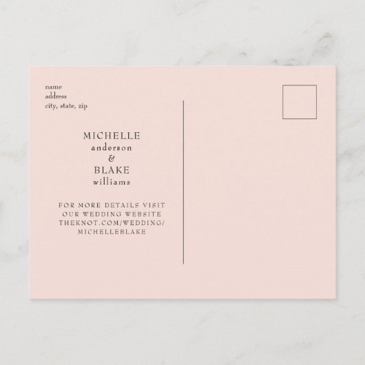 Blush Monogram Foto Wedding Save the Date Postkarte (Rückseite)