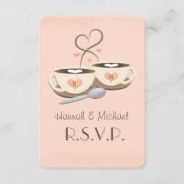 Blush Monogram Heart Coffee Wedding RSVP Karten