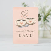 Blush Monogram Heart Coffee Wedding RSVP Karten (Stehend Vorderseite)