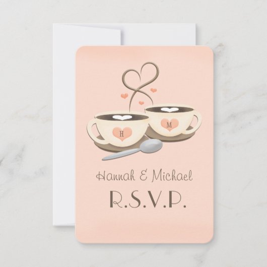 Blush Monogram Heart Coffee Wedding RSVP Karten (Vorderseite)