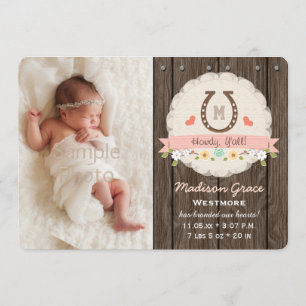 Blush Monogram Horseshoe Western Kinderankündigung Ankündigung