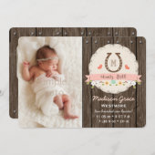 Blush Monogram Horseshoe Western Kinderankündigung Ankündigung (Vorne/Hinten)