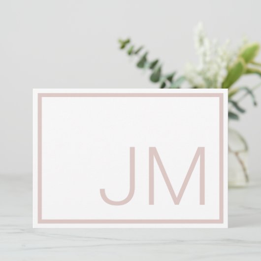 Blush Monogram Initial Danke flache Note Card (Stehend Vorderseite)