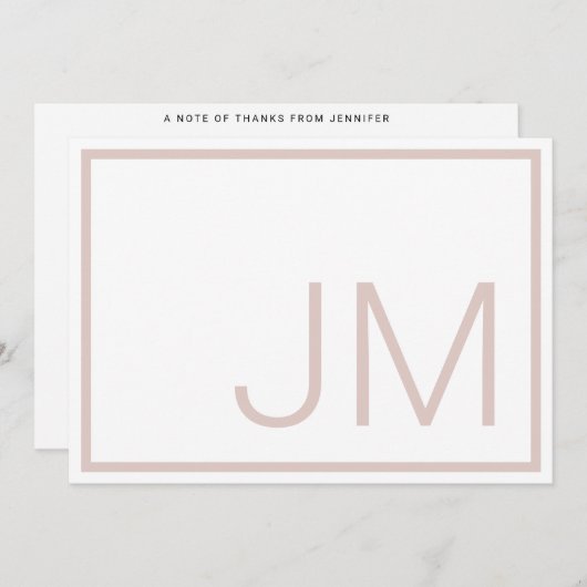 Blush Monogram Initial Danke flache Note Card (Vorne/Hinten)