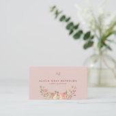 Blush Monogram Watercolor Floral Wedding Planner Visitenkarte (Stehend Vorderseite)