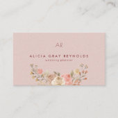 Blush Monogram Watercolor Floral Wedding Planner Visitenkarte (Vorderseite)