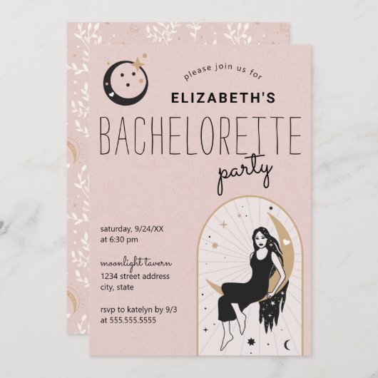 Blush Moon Stars Celestial Junggeselinnen-Abschied Einladung (Vorne/Hinten)