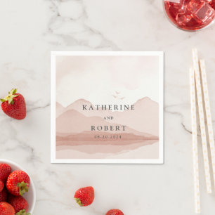 Blush Mountain Range Landscape Wedding Monogram Serviette