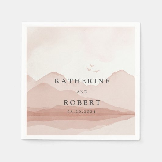Blush Mountain Range Landscape Wedding Monogram Serviette (Vorderseite)
