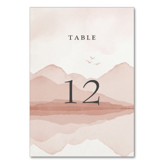 Blush Mountain Range Landschaft Hochzeit Tischnummer (Vorderseite)