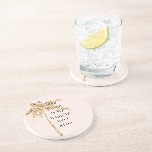 Blush Muschel Glam Gold Glitzer Palm Tree Getränkeuntersetzer (Seite)