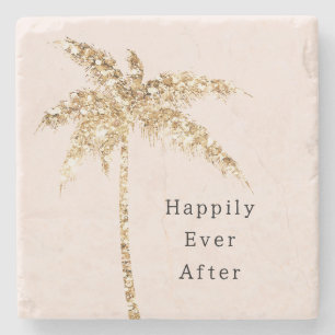 Blush Muschel Glam Gold Glitzer Palm Tree Steinuntersetzer