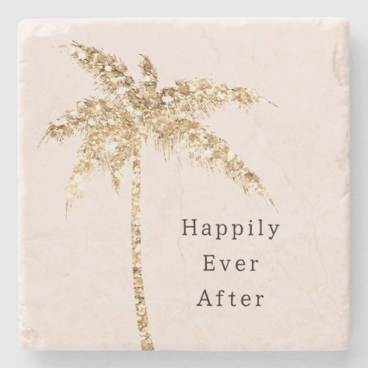 Blush Muschel Glam Gold Glitzer Palm Tree Steinuntersetzer (Vorderseite)