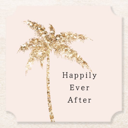 Blush Muschel Glam Gold Glitzer Palm Tree Untersetzer (Vorderseite)