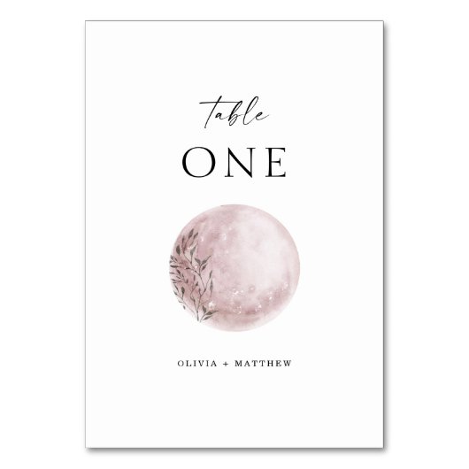 Blush Mystical Moon | Elegant Celestial Wedding Tischnummer (Vorderseite)
