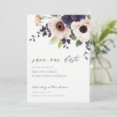 Blush Navy Anemone Bloral Save the Date Card Dankeskarte (Stehend Vorderseite)