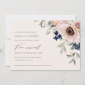 Blush Navy Anemone Floral Vow Renewal Einladung (Vorderseite)