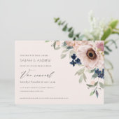 Blush Navy Anemone Floral Vow Renewal Einladung (Stehend Vorderseite)