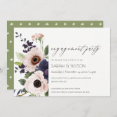 Blush Navy Anemone Verlobung laden Dankeskarte (Vorne/Hinten)