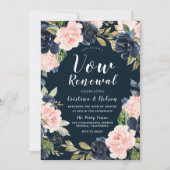 Blush Navy Bloral Wreath Vow Renewal Einladung (Vorderseite)